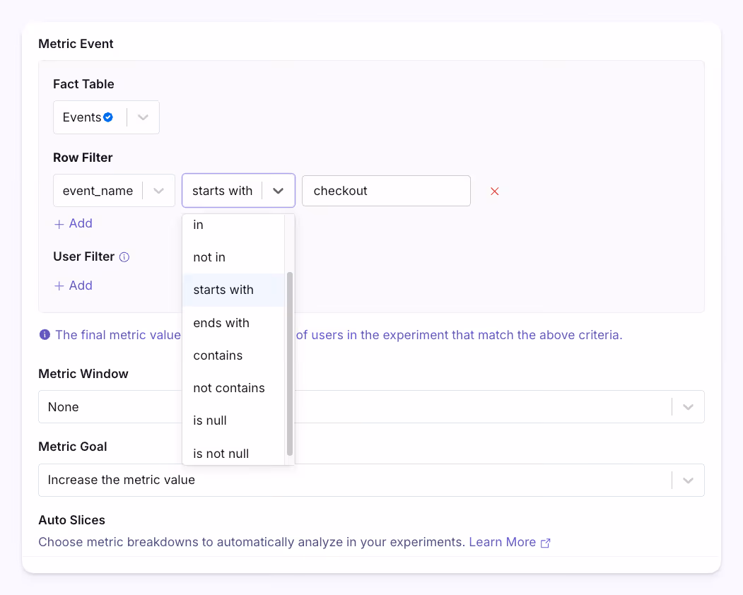 Fact metric filter in action