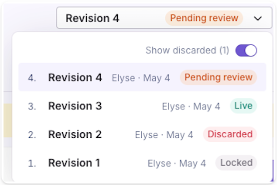 GrowthBook Feature Flags screenshot showing revision history.