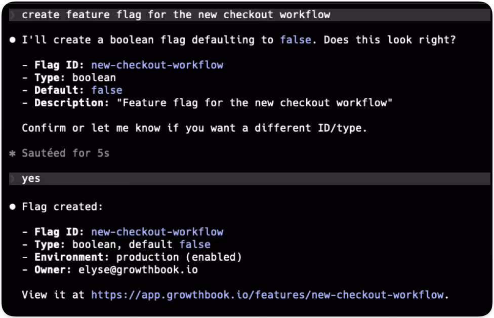 AI agent screenshot of feature flag creation
