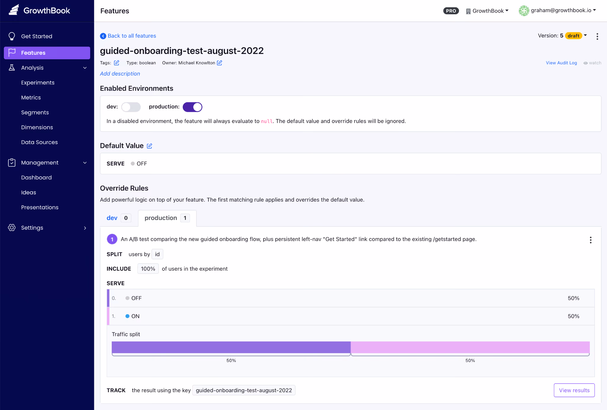 GrowthBook Feature Flagging