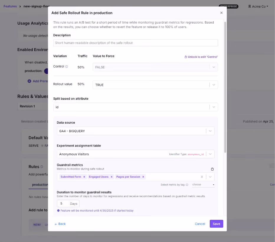 GrowthBook Feature Flag Safe Rollouts