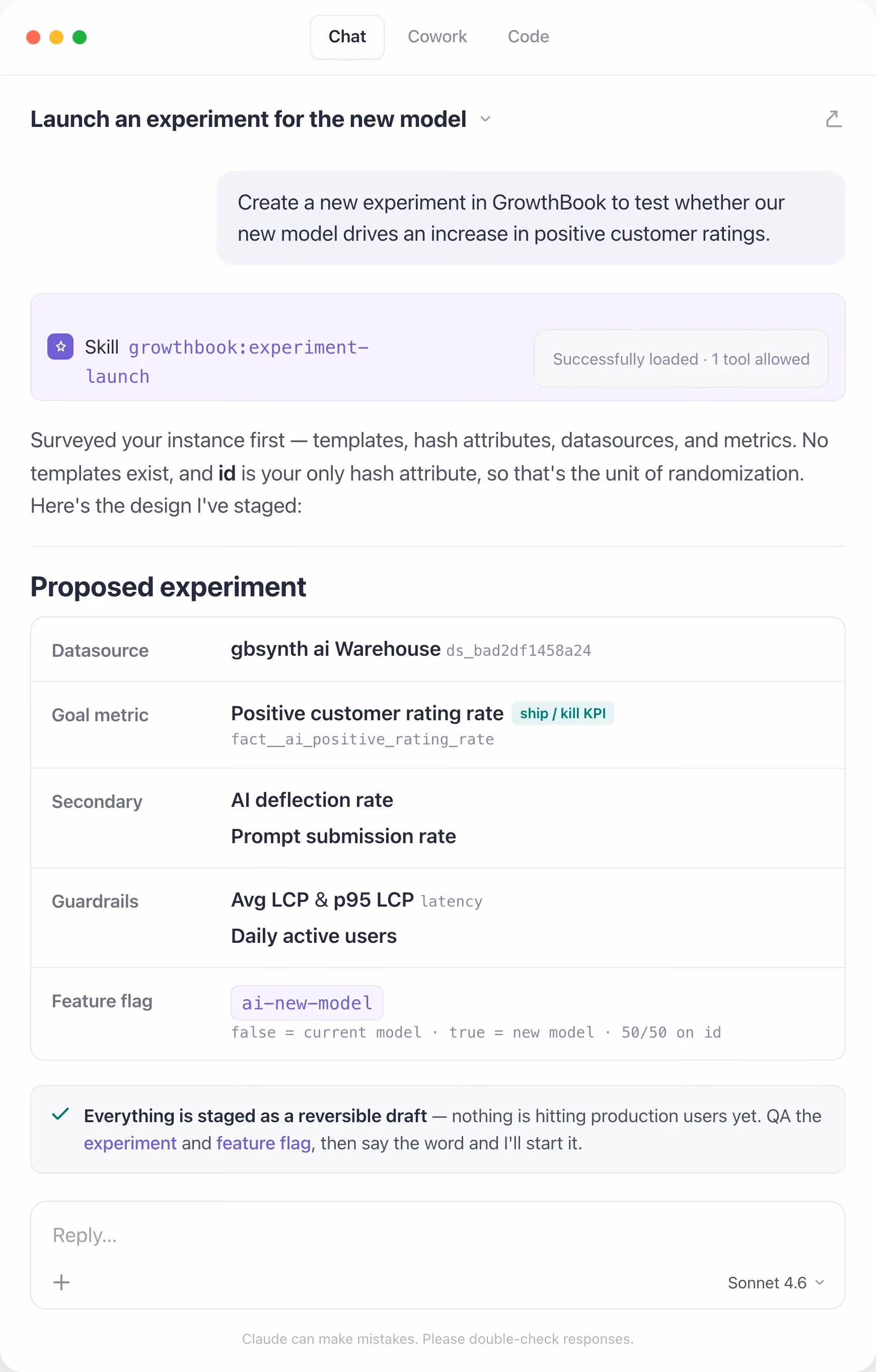 Creating an experiment in Claude Desktop