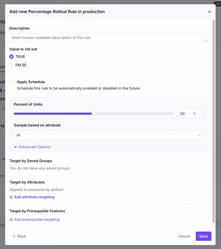 GrowthBook percentage rollout rule