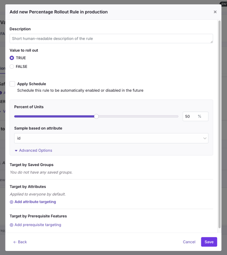 GrowthBook percentage rollout rule