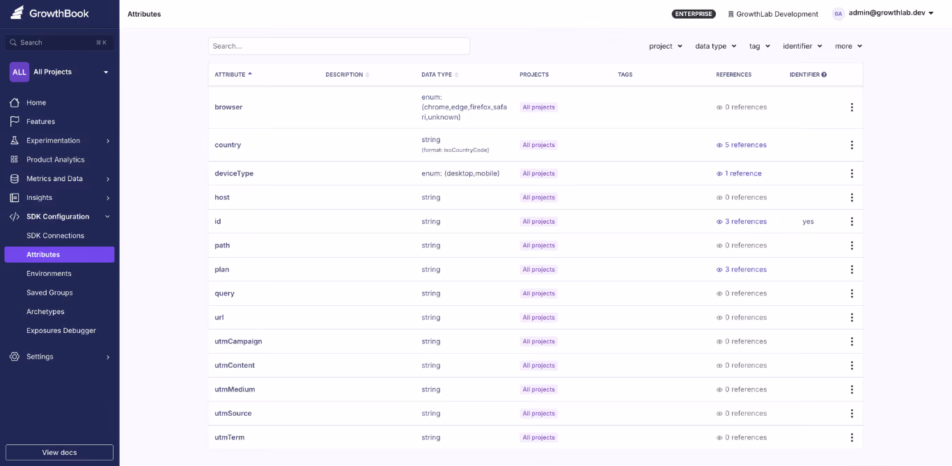  GrowthBook Attributes