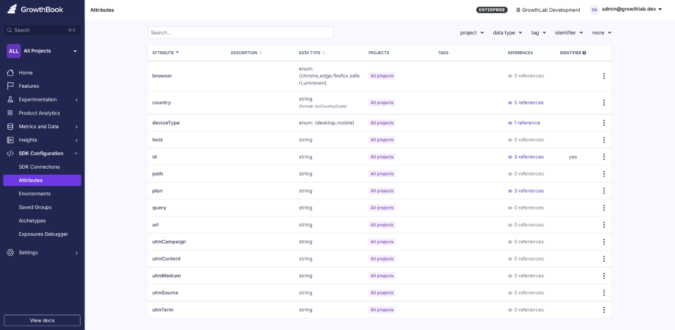  GrowthBook Attributes