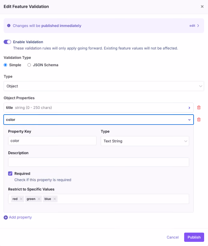 JSON Schema validation in GrowthBook