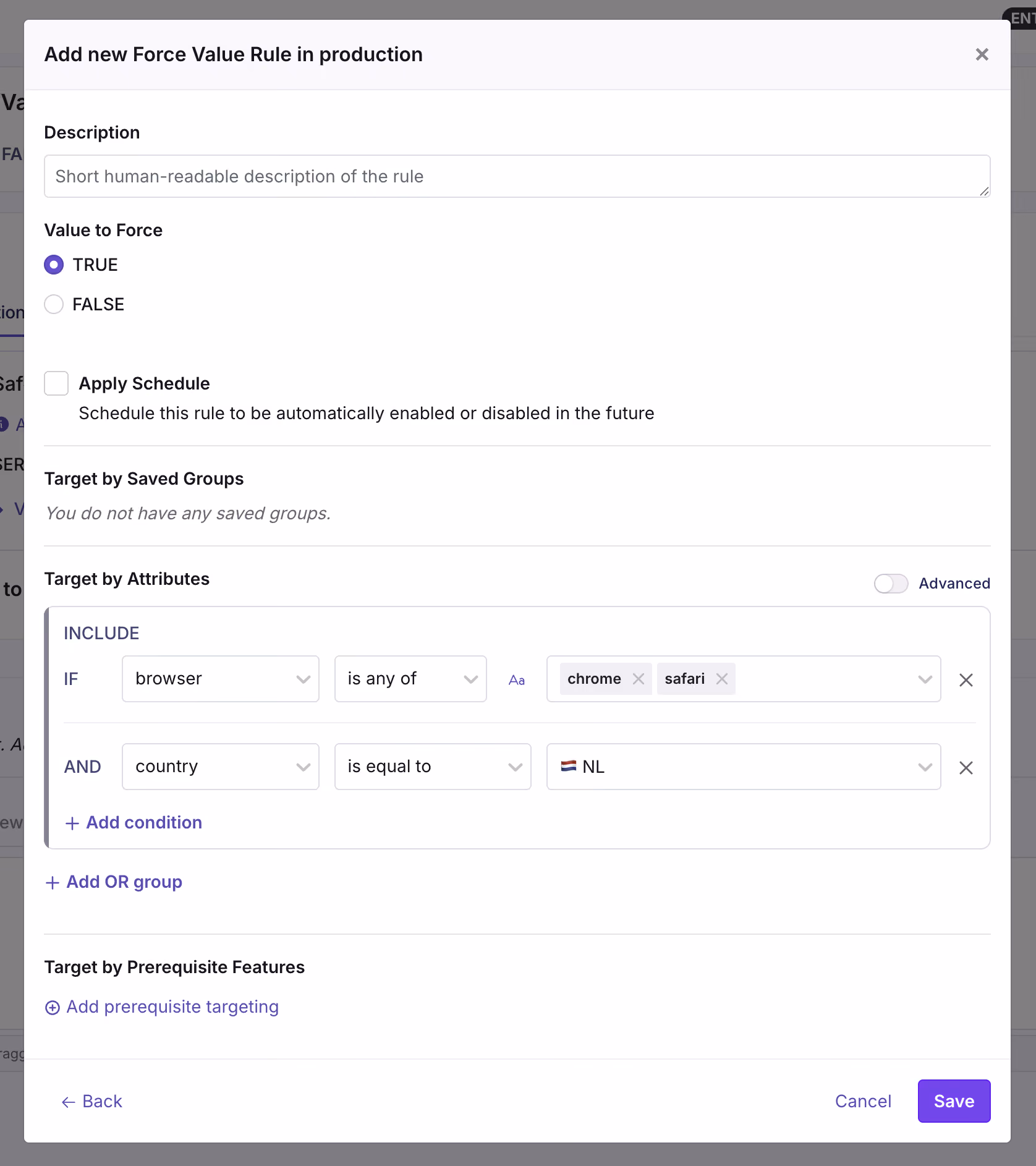 GrowthBook Forced Value Rule
