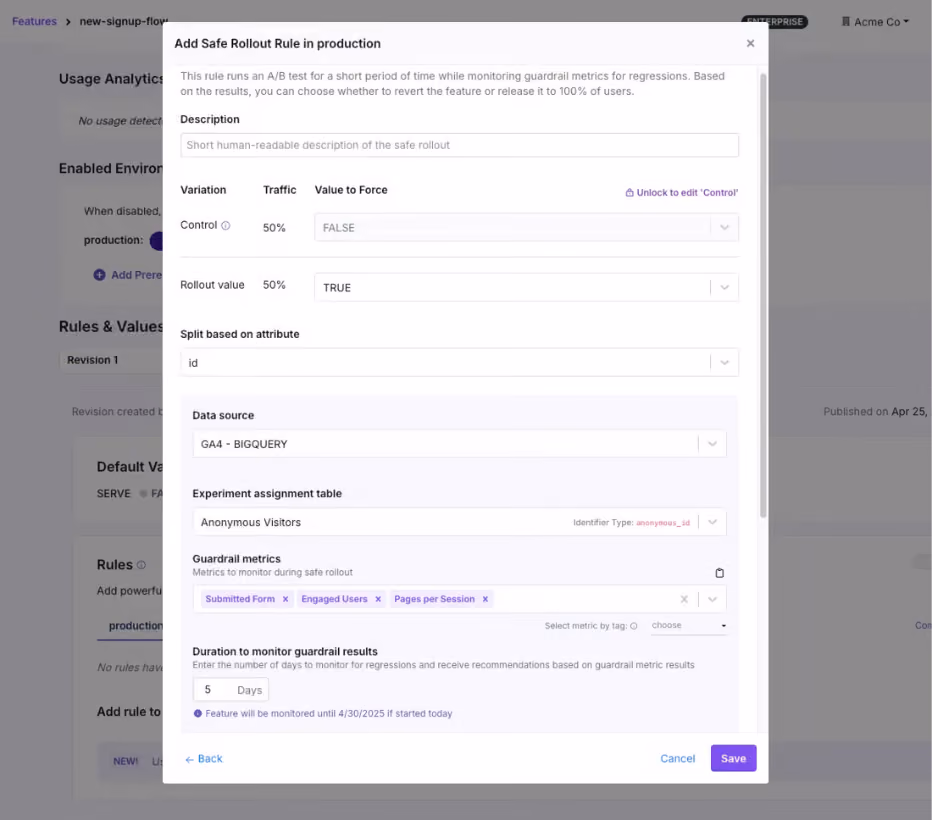 Safe Rollout Rule in GrowthBook