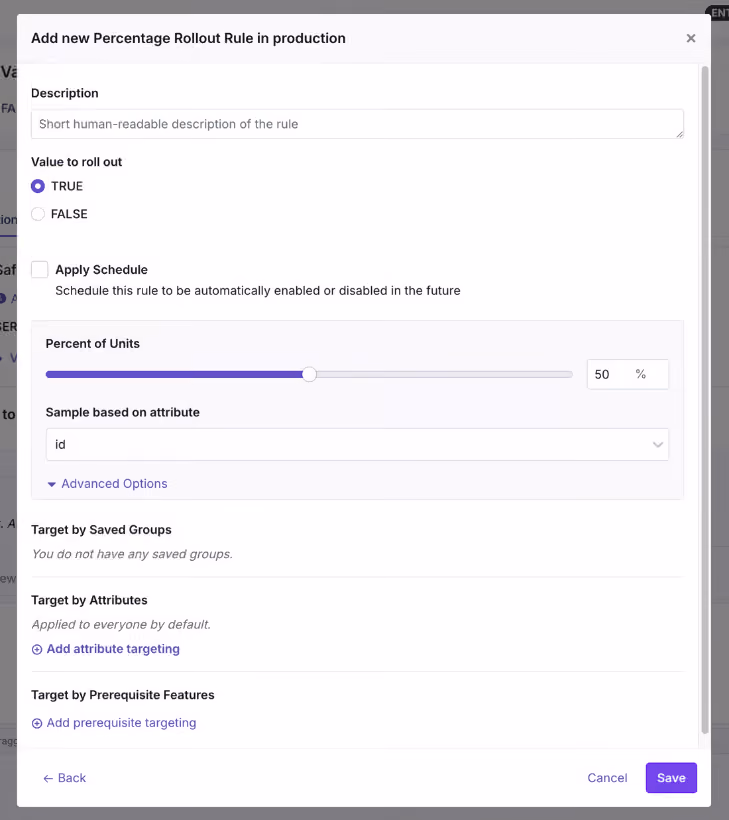 percentage rollout rule in GrowthBook