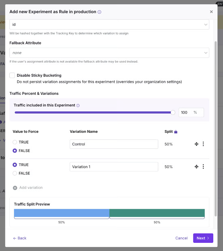 Attach an experiment to an existing rule in GrowthBook