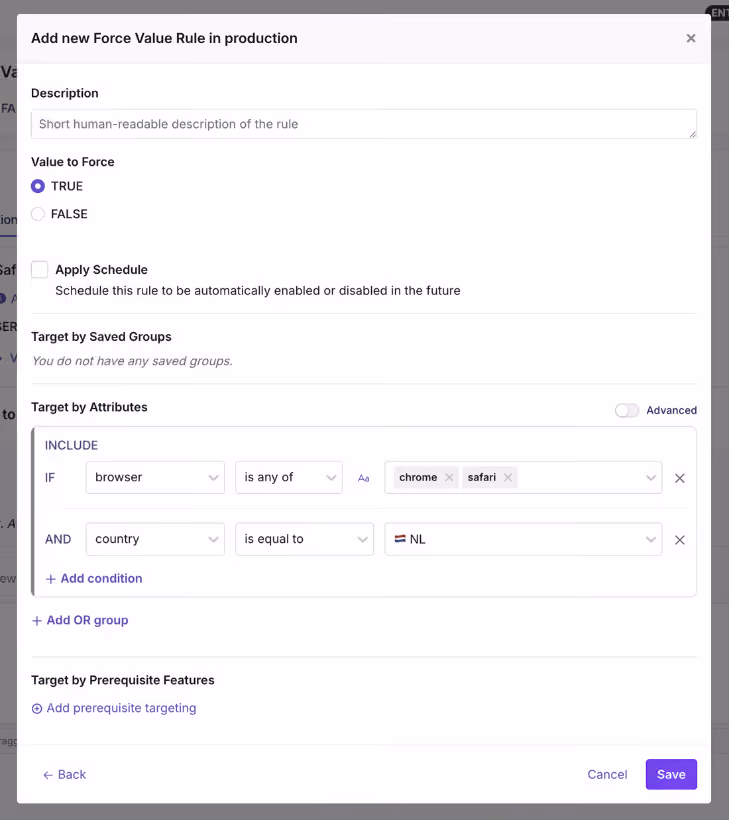 force value rule in GrowthBook