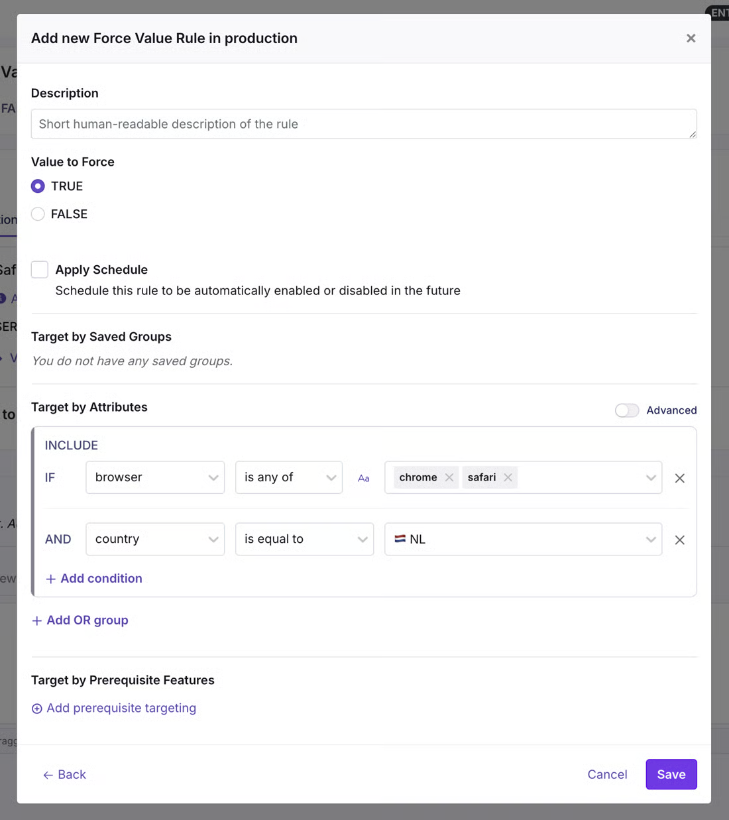 force value rule in GrowthBook