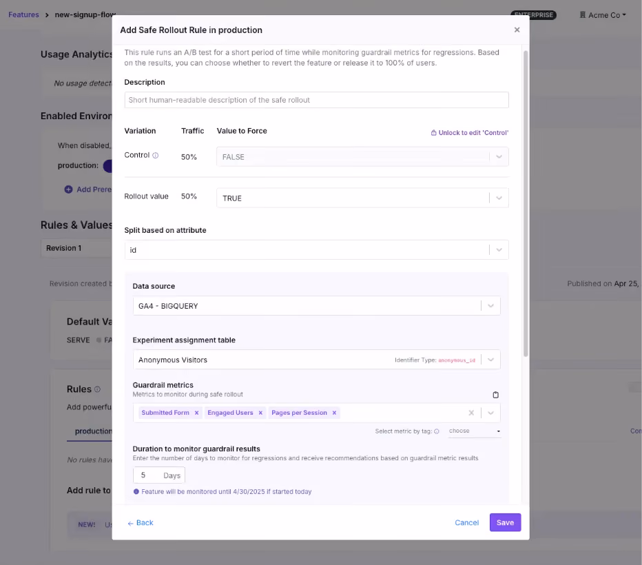 GrowthBook Safe Rollouts