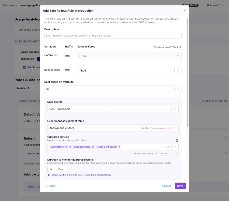 GrowthBook Safe Rollouts