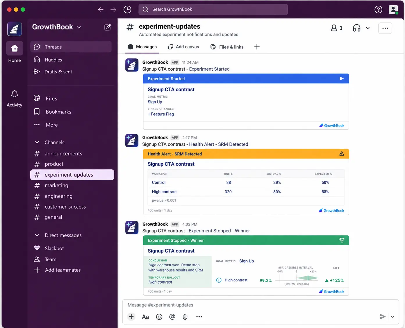 GrowthBook Slack app