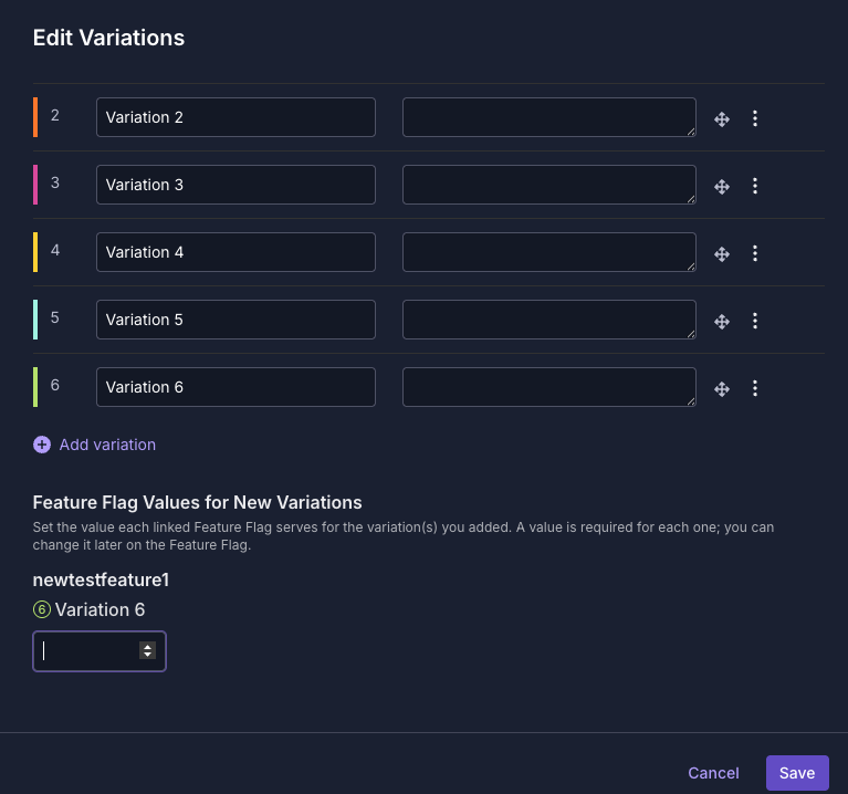 Add Variation button on a live contextual bandit's Variations tab in GrowthBook