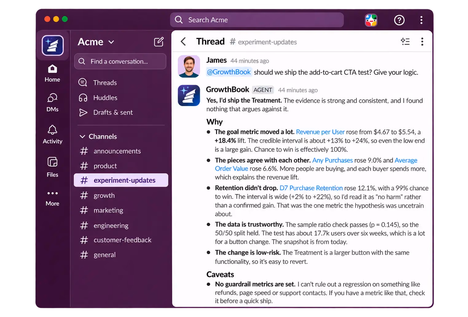 GrowthBook Slack app and AI assistant