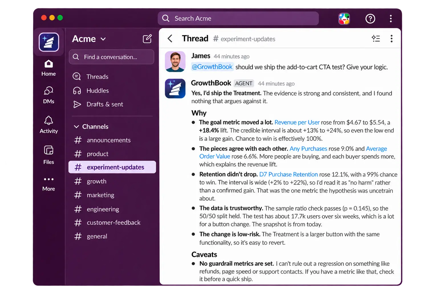 GrowthBook Slack app and AI assistant