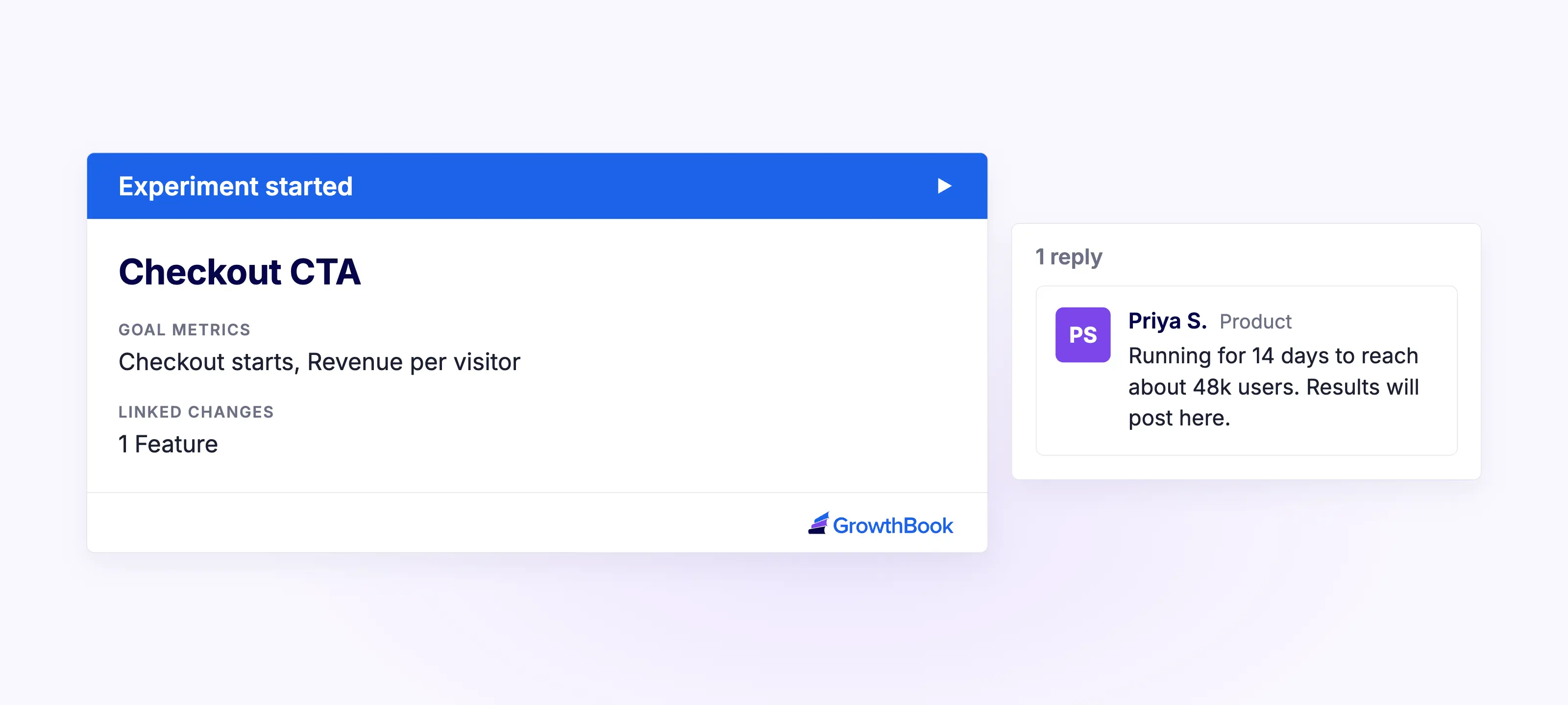 Growthbook Slack app notification for a new experiment