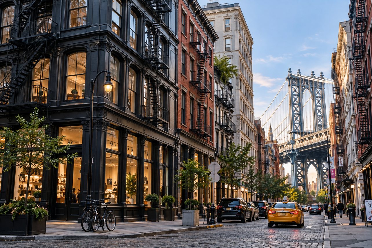 Manhattan building with rooftop antenna arrays