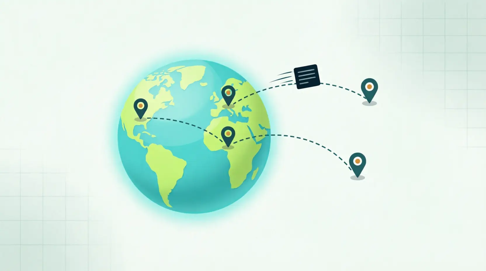 Medical records travelling across a globe with location pins