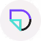 Abstract geometric logo combining purple and teal shapes forming a stylized letter D.
