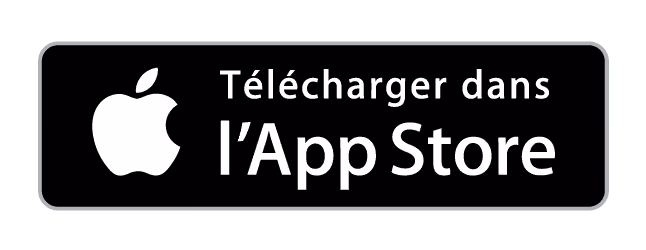 Bouton noir avec logo Apple et texte « Télécharger dans l’App Store »