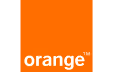 Logo de la marque Orange sur fond orange vif.