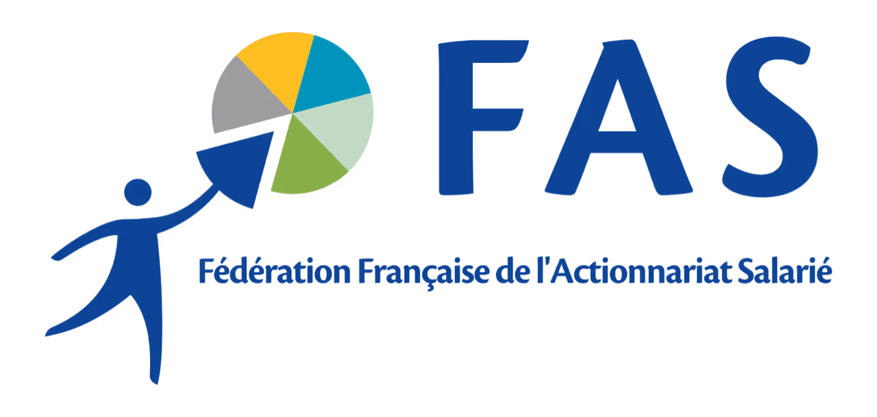 Logo de la Fédération Française de l’Actionnariat Salarié avec une silhouette et un graphique circulaire coloré.