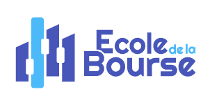 Logo de l'École de la Bourse avec symbole graphique bleu moderne.