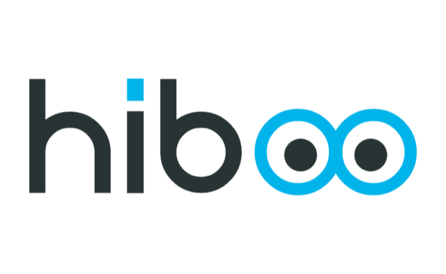 Logo de hiboo avec les deux o en bleu formant un symbole infini.