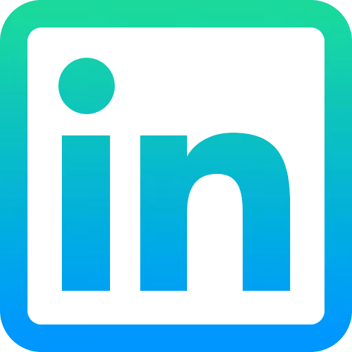 Logo LinkedIn avec dégradé de vert à bleu.