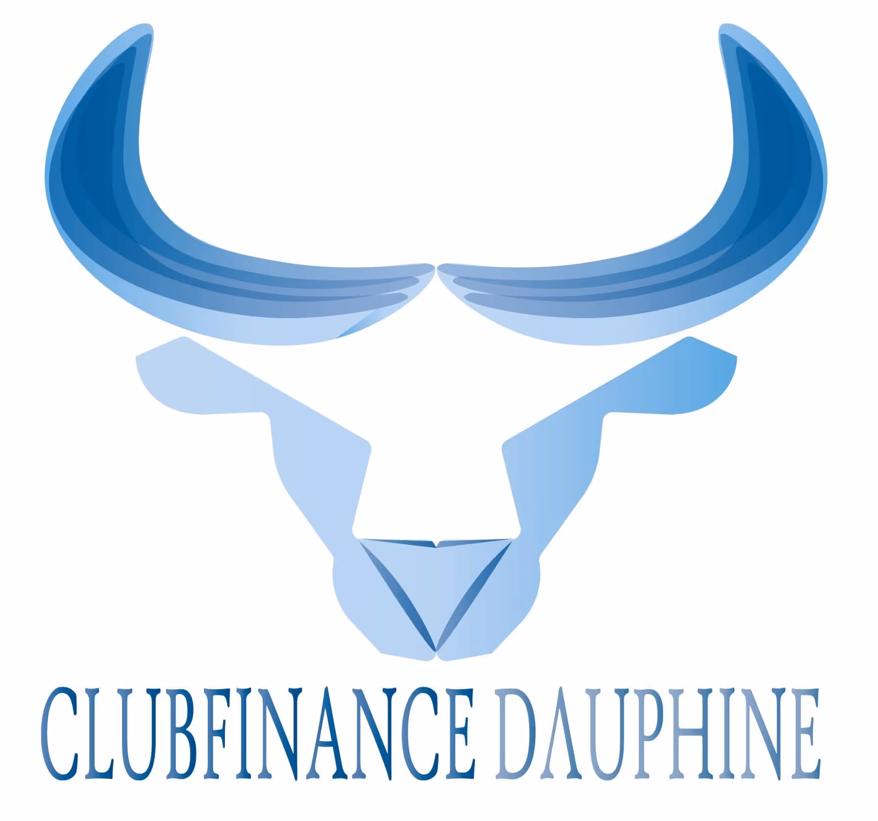 Logo stylisé d'un taureau bleu et texte Clubfinance Dauphine en dessous.
