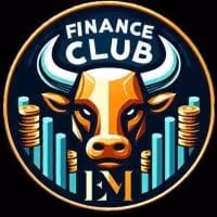 Logo du finance club avec une tête de taureau orange et des graphiques verticaux verts.
