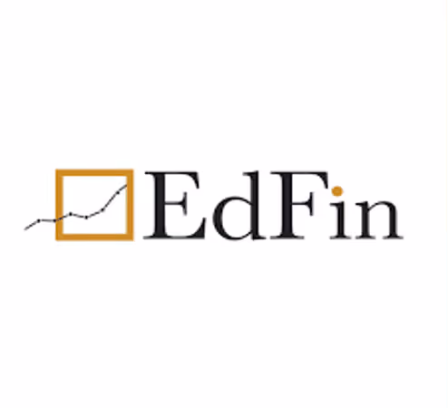 Logo EdFin avec un graphique en hausse dans un carré orange à gauche du texte.
