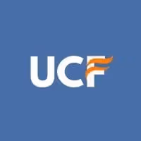 Logo UCF avec les lettres blanches sur fond bleu et une aile orange stylisée sur le F.