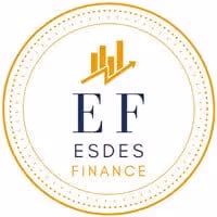 Logo ESDes Finance avec lettres EF et graphique financier stylisé.