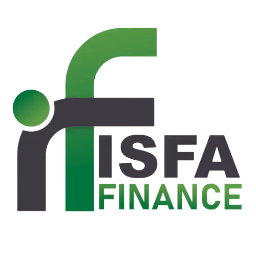 Logo ISFA Finance avec lettres stylisées en vert et noir.