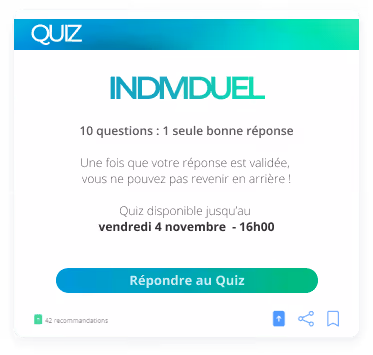 Image d'un quiz individuel de 10 questions avec une seule bonne réponse, disponible jusqu'au vendredi 4 novembre 16h00.