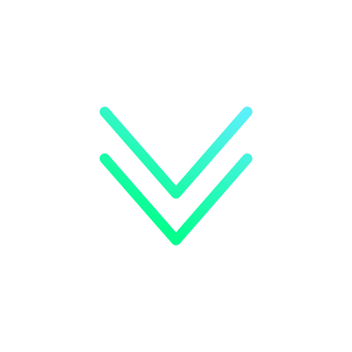 Double chevron vers le bas en dégradé vert et bleu clair.