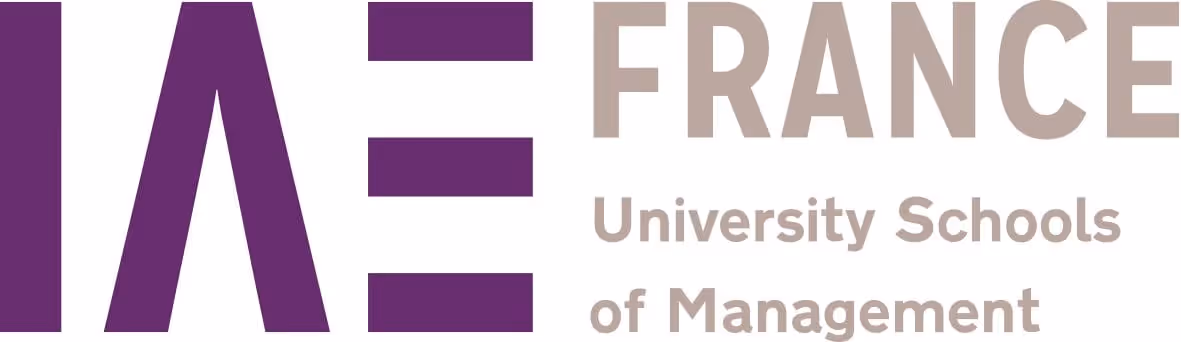 Logo IAE France Ecoles Universitaires de Management en violet et beige.
