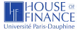 Logo bleu et blanc de House of Finance, Université Paris-Dauphine.