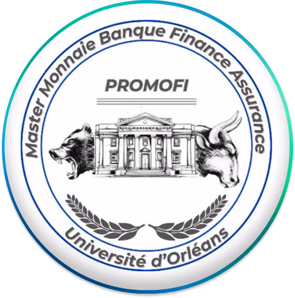 Logo circulaire de PROMOFI avec une tête d'ours, un bâtiment classique, une tête de taureau, et du texte.