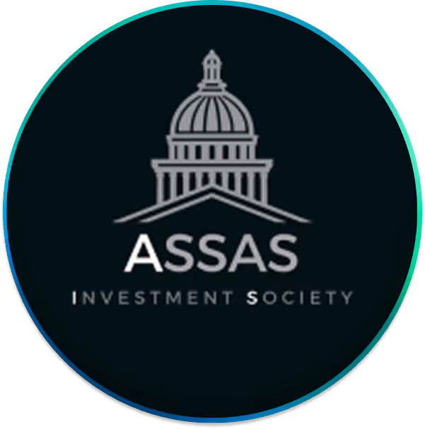 Logo du groupe ASSAS avec un dessin de dôme architectural et le texte Investment Society.