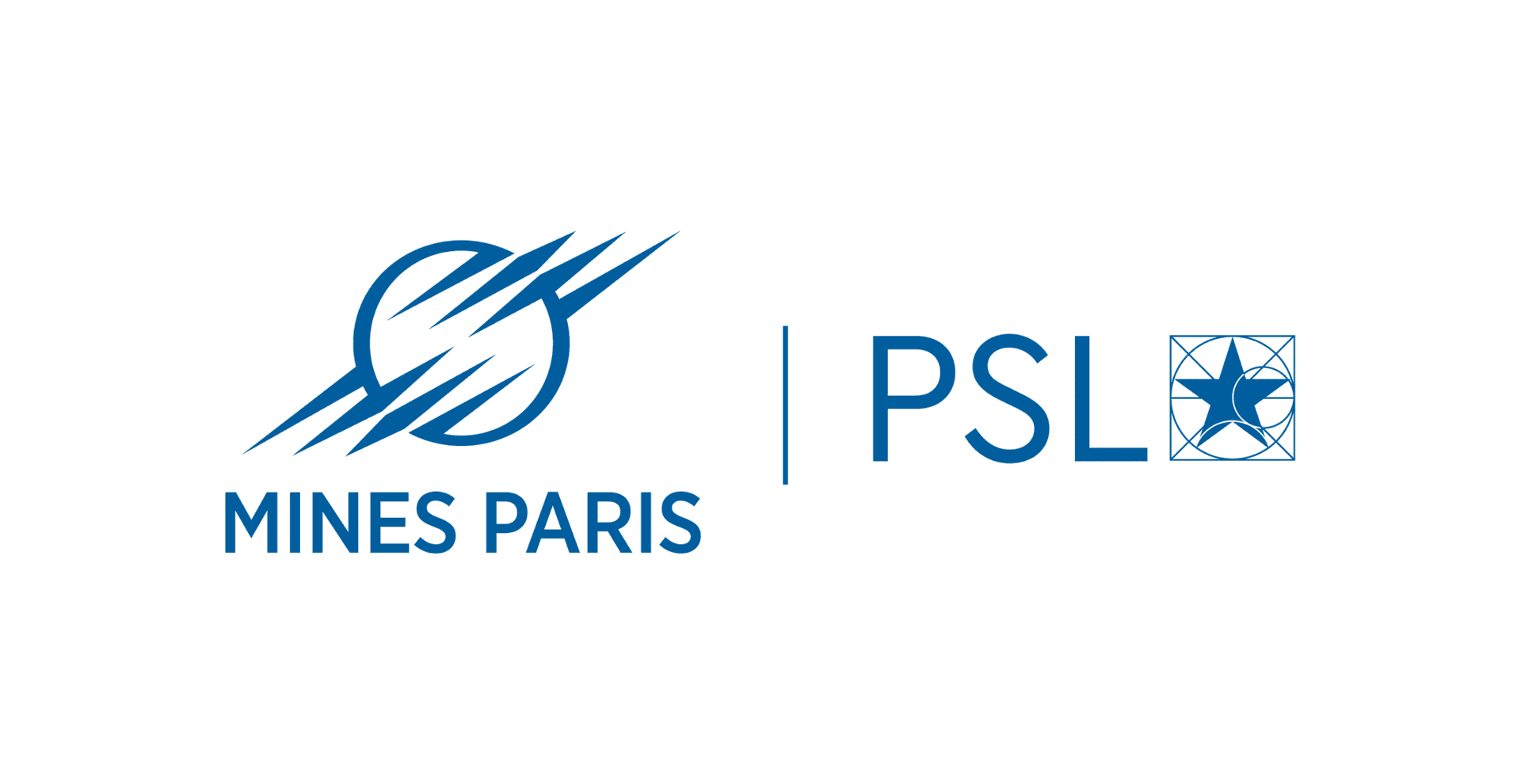 Logo de Mines Paris à gauche, séparé par une ligne verticale du texte PSL avec une étoile à droite.