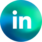 Icône du réseau social LinkedIn sur un fond circulaire dégradé bleu et vert.