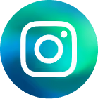 Icône Instagram blanche sur un fond circulaire dégradé bleu-vert.