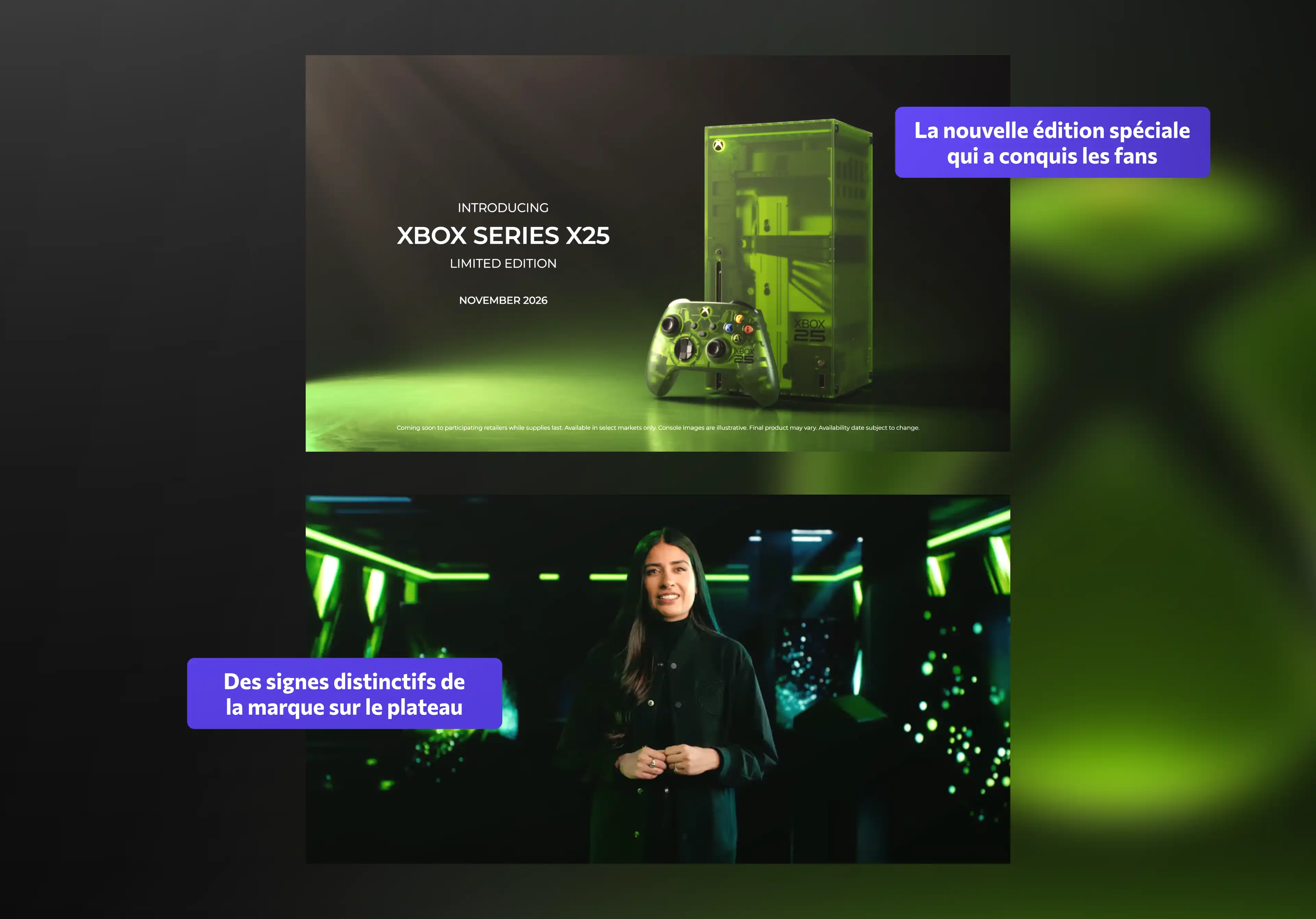 Montage photo de deux captures du xbox game showasn montrant comment ils ont utilisé leur identité de marque