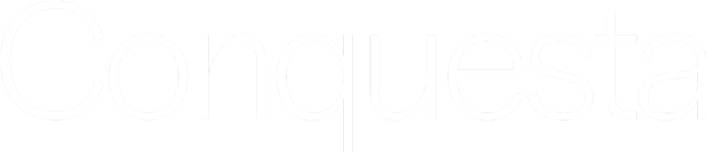 Het woord 'Conquesta' in witte letters op een zwarte achtergrond.